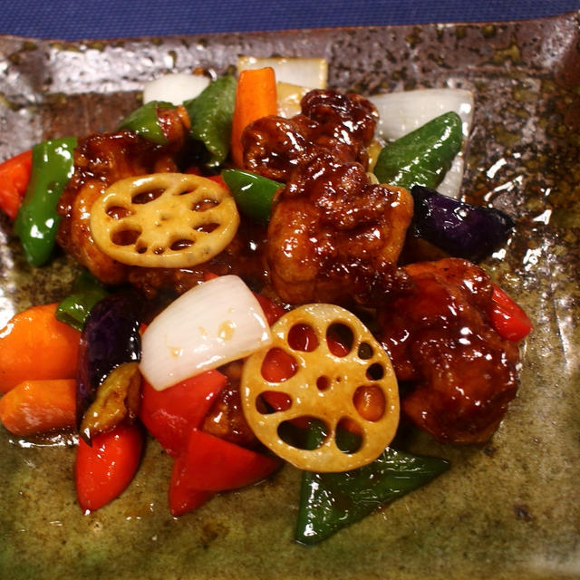 鶏と野菜の黒酢あん♪