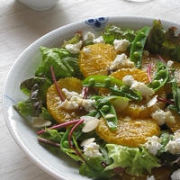 オレンジとカッテージチーズ、グリーン野菜のサラダ♪