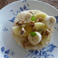 クルミ＆バナナ＆キウイフルーツのココナッツオイルトースト～メイプルシロップ添え