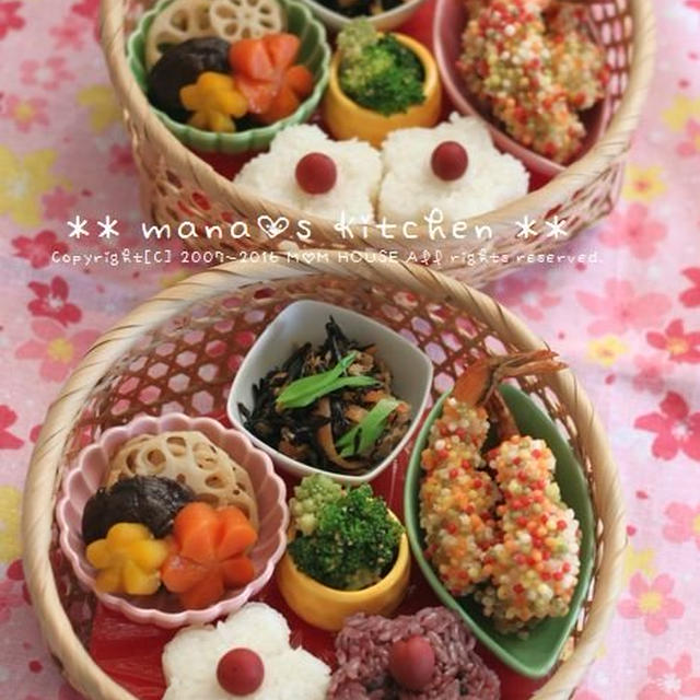 籠弁当✿お花見風 / 和風豆腐ハンバーグ♪