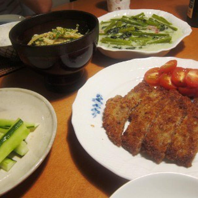 明太子炒めとミルク煮と牛カツ