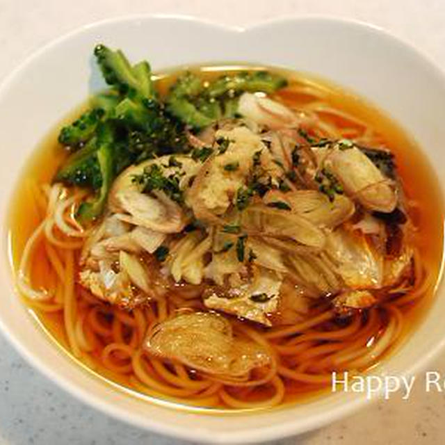 焼きさばとゴーヤの薬味たっぷり温麺