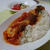 鶏ささみのトマトソース煮とお豆腐のグリル／ご飯、お豆腐とトマトのサラダ（Chicken Breast Simmered in Tomato Sauce with Grilled Tofu or Steamed Rice, and Tomato and Tofu Salad）