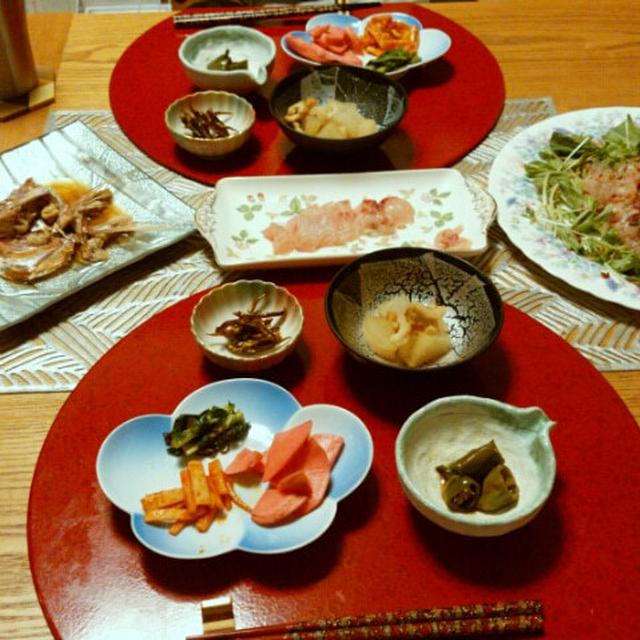鯛をおろして3品＋小鉢6品と地酒3種で晩酌