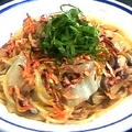 白菜、椎茸、桜海老の和風食材パスタ