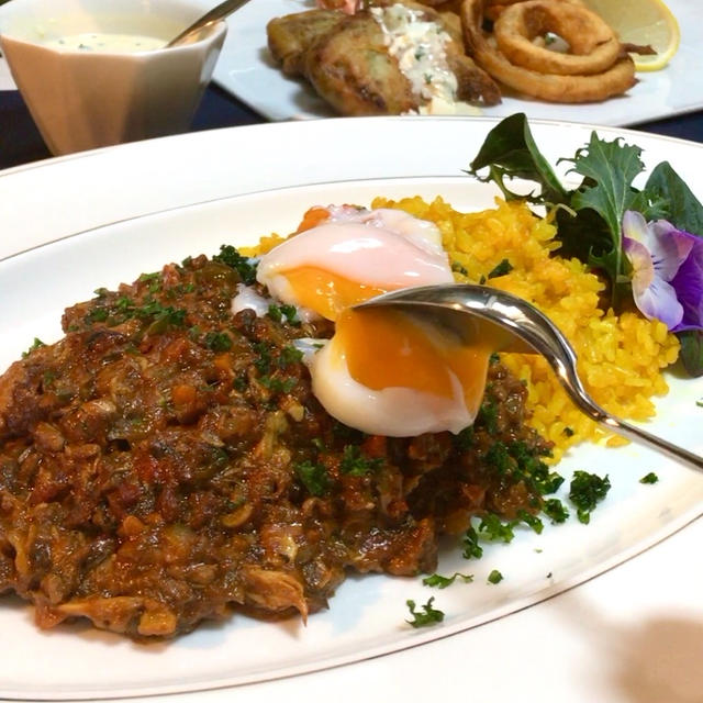 ✽.｡.サバ缶キーマカレー&フィッシュフライとオニオンリング.｡.:*・ﾟ