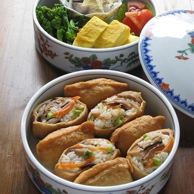 おいなりさん弁当と、ストウブで牡蠣のお味噌汁