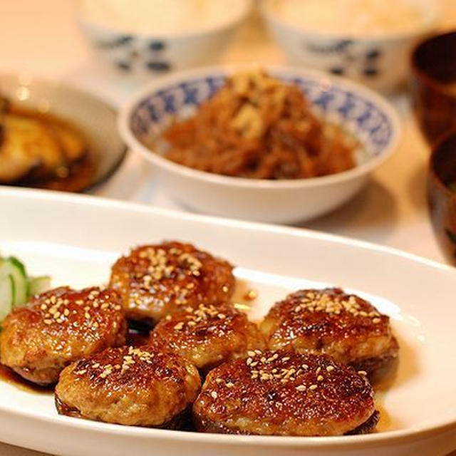しいたけの肉詰め照り焼きソース定食