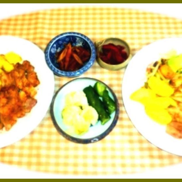 三元トンの生姜焼きをワンプレートで
