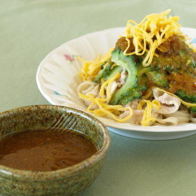 ゴーヤー冷しゃぶの冷やしうどん＆手作りカレー風味ドレッシング