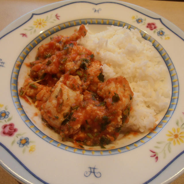 鶏胸肉とトマトの煮込み定食　ケール入り