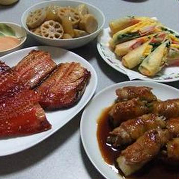豚バラのきのこ巻き照り焼き風