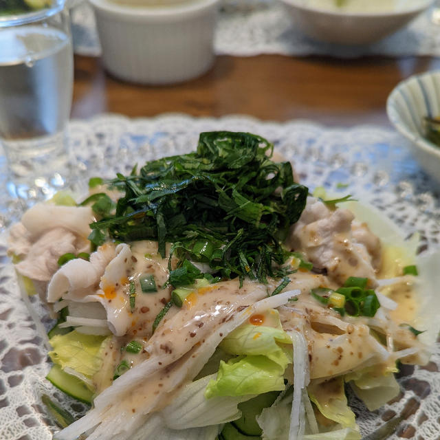 豚しゃぶサラダとだしと純米酒