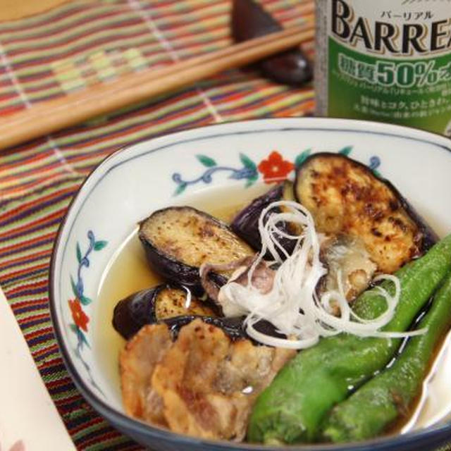 麺つゆの茄子と万願寺唐辛子の煮浸し