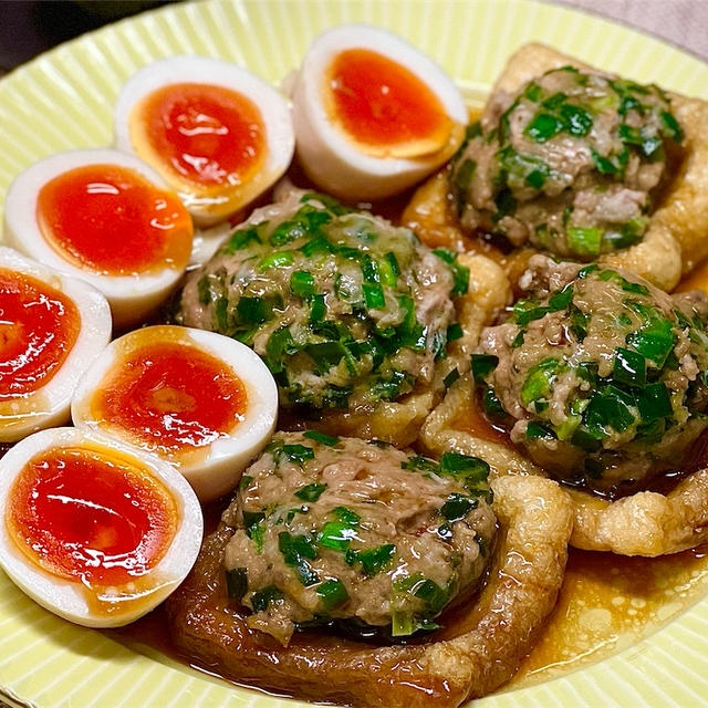 【レシピ】レンチン一発♬ニラとひき肉の油揚げ餃子♬