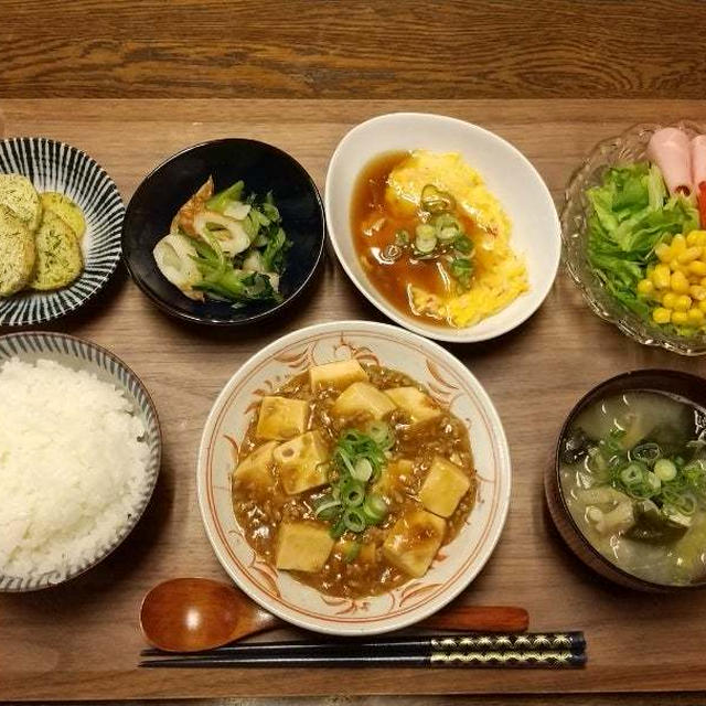 【晩ごはん】麻婆豆腐、カニかま玉。