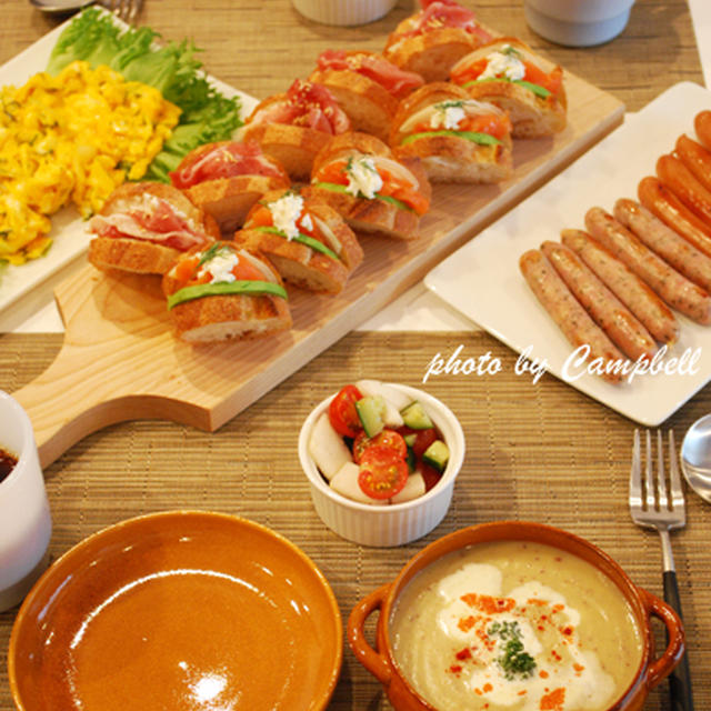 カフェ風サーモンと生ハムのバケットサンド