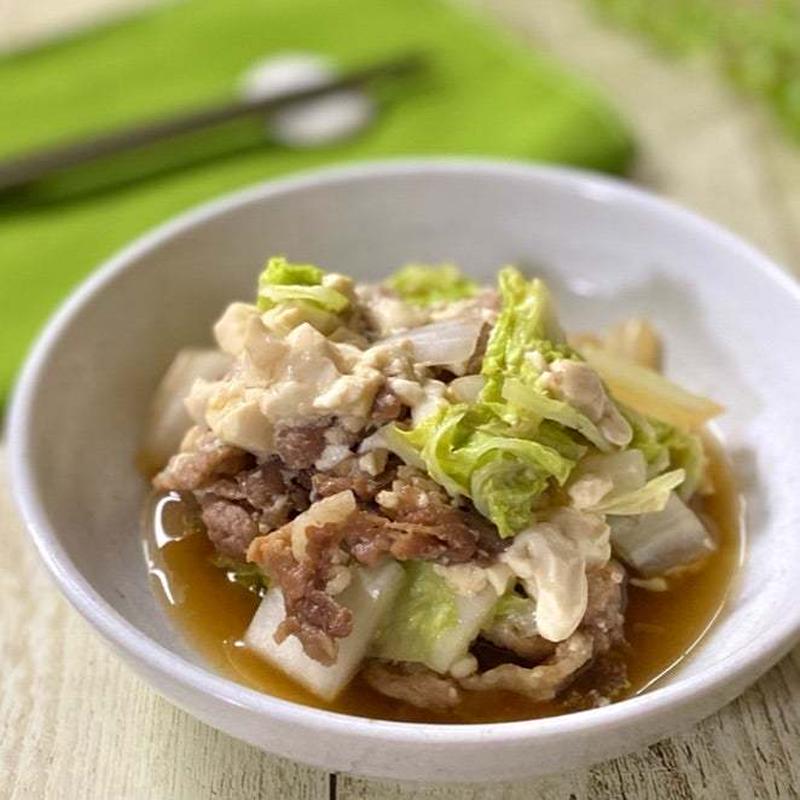 【レンジで5分】白菜と豚肉と豆腐の甘辛煮