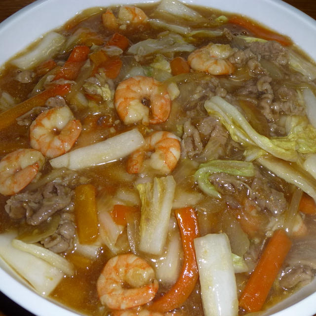 牛肉と海老と白菜の旨煮