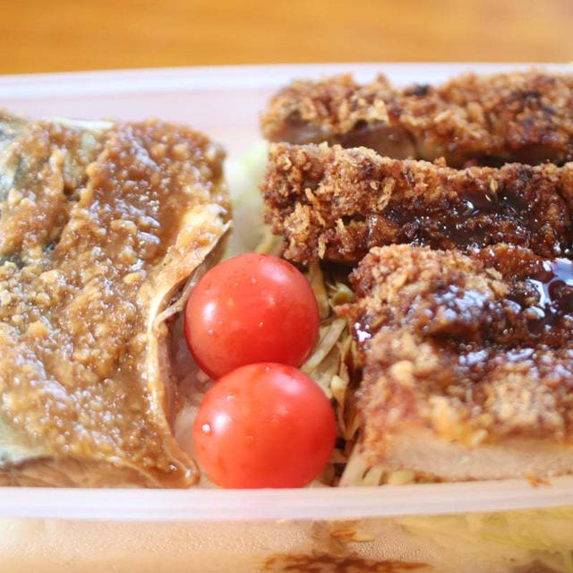 野菜はキャベツとミニトマトのみ！ごめんね夫弁当の日でした