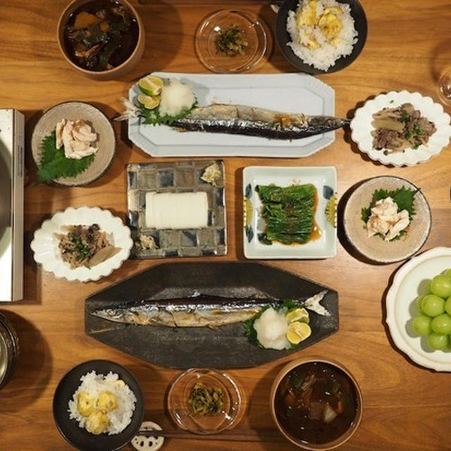 だんなさま作、栗ごはんと秋刀魚の夜ごはん