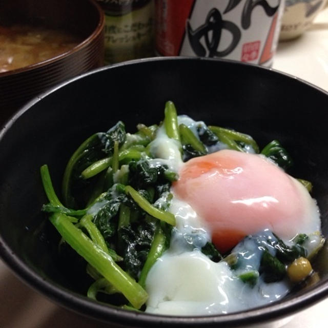 ほうれん草の温卵簡単丼！