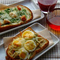 水菜とたらこのチーズトースト　ゆで卵と野菜サラダのチーズトースト