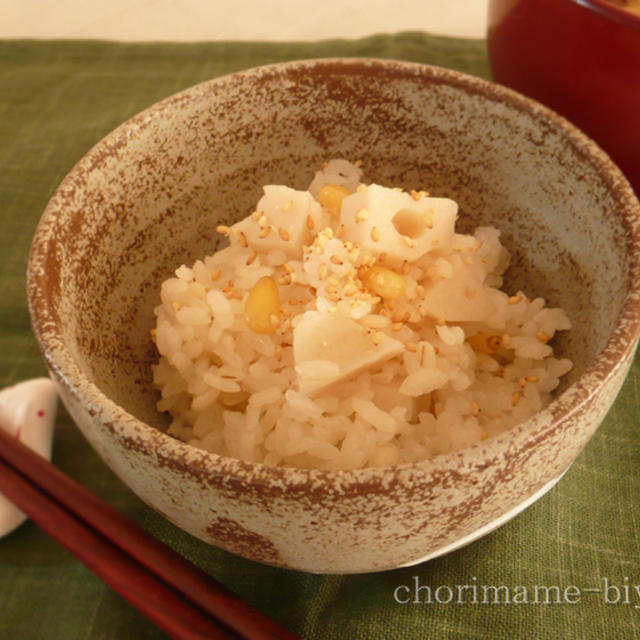 麦入り☆蓮根の鍋炊き１０分ご飯。　とお久な銀座