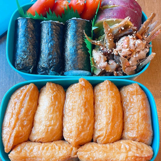 お稲荷さんと海苔巻き弁当です！！