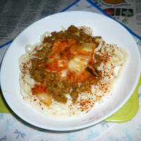 納豆キムチの冷やしうどん