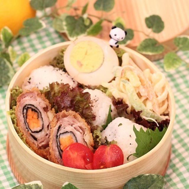 カフェ弁当☆海苔と人参のぐるぐるカツ弁当（レシピあり）