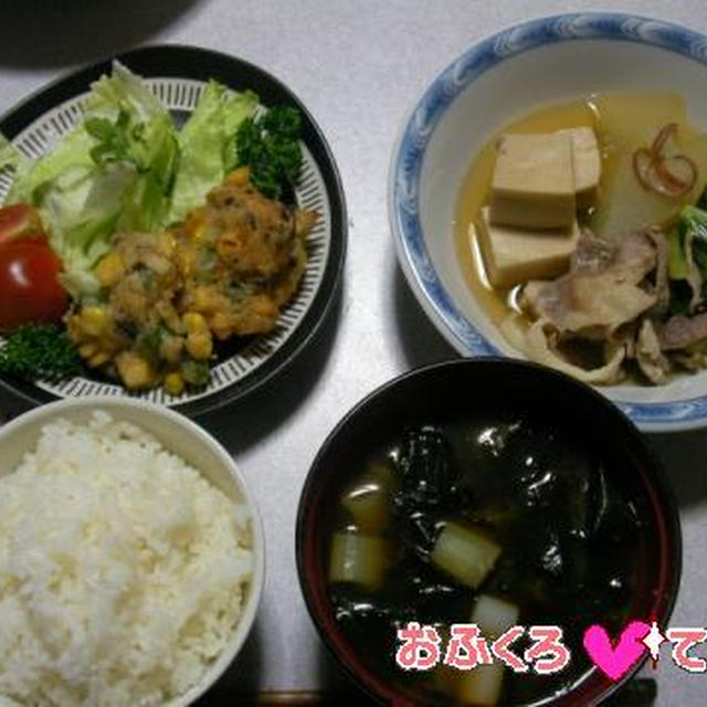 冬瓜と小松菜、豚肉と高野豆腐の煮びたし