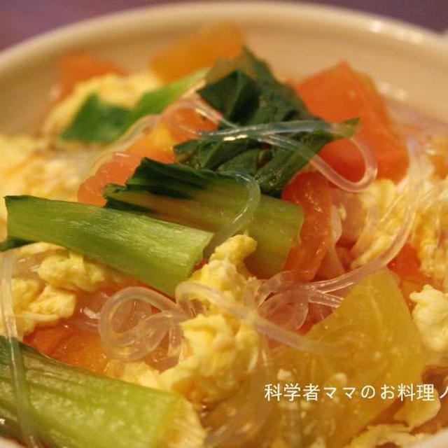 ヘルシー☆トマトとしょうがの春雨スープで朝ごはん