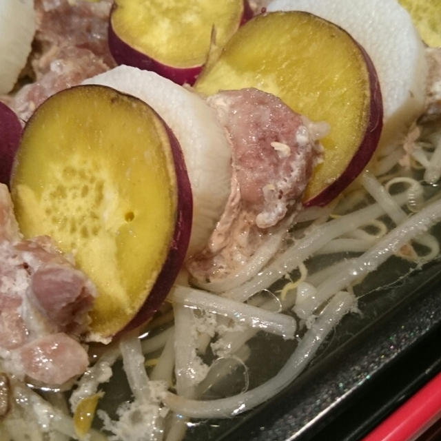 長芋とさつまいもと豚肉の蒸し煮