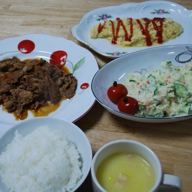 昨夜は薄切り豚肉のポークチャップ風など～！