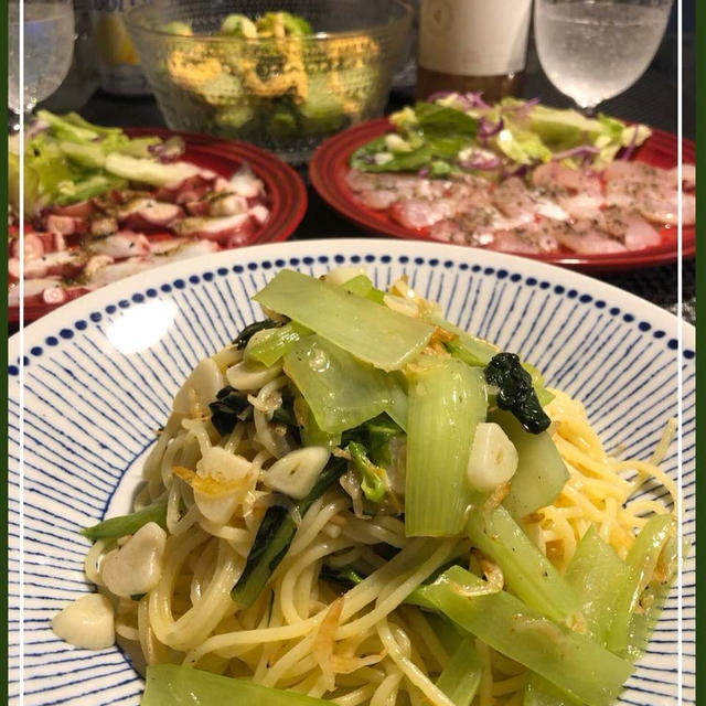 小松菜と桜海老のパスタ