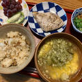 【舞茸ご飯定食】【みょうがの卵とじ汁】【長芋と納豆とオクラのねばねば小鉢】