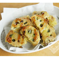 *　ハウス青じそジュレ「レンコンの大葉はさみ揚げ」　*