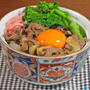 まろやかに春を味わう 菜の花と新玉の甘辛牛丼