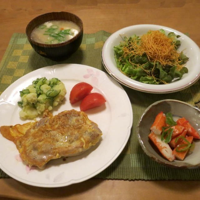 豚テキ＆マヨなしポテサラの晩ご飯　と　フォッサギラ　マヨールの花♪