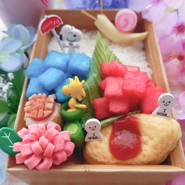 紫陽花で梅雨弁当〖のっけ弁当〗  #平日お昼ご飯はお弁当or外食