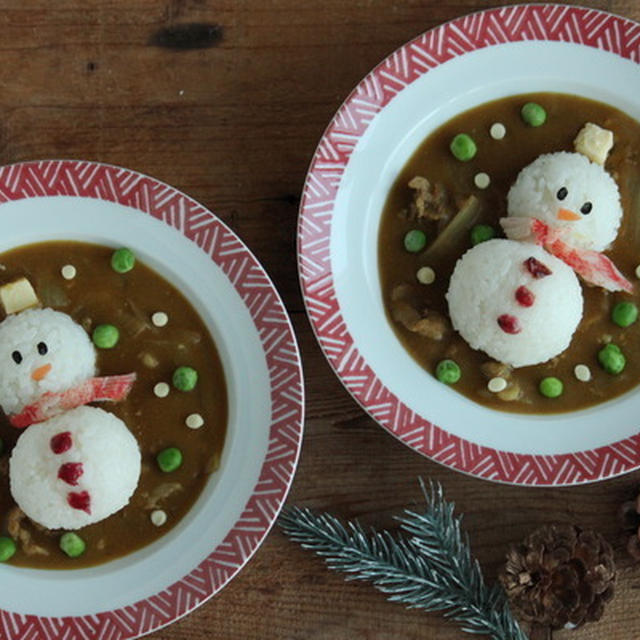 【簡単クリスマスごはん】雪だるまカレー献立