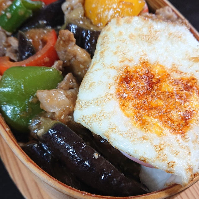 茄子とピーマン豚肉炒め丼弁当