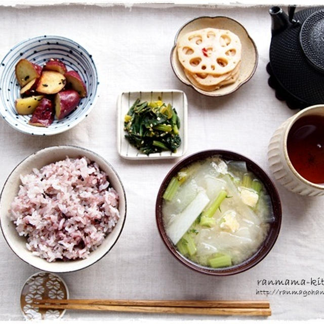 残り物で朝ごはん。