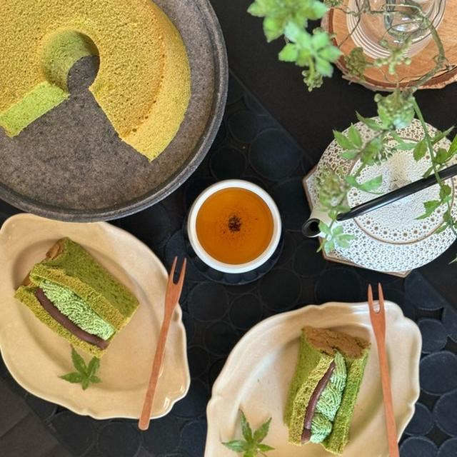抹茶シフォンケーキを焼きました〜かっぱ橋浅井商店さんの「トールシフォンケーキ型17cm」が1番好きかも♪