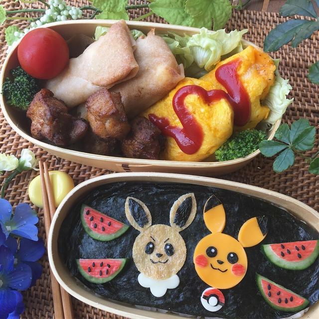 ピカチュウ＆イーブイのすいか海苔弁～水泳記録会！〜