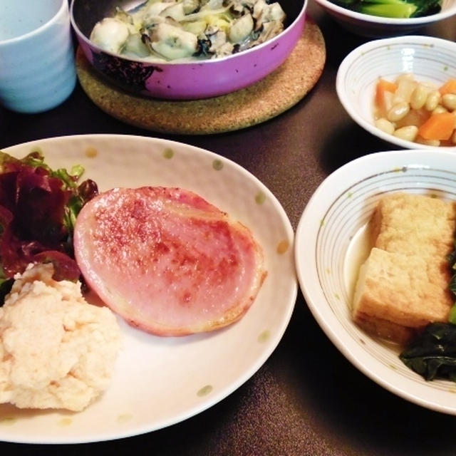 全部和食メニューにが・・・とほほ。牡蠣と白菜の蒸し物♪～♪