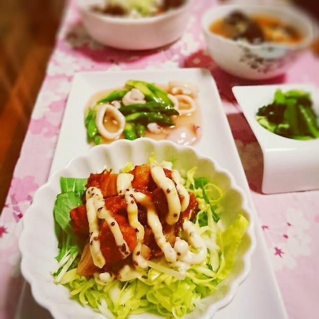 残った唐揚げで！サラダ(☆∀☆)