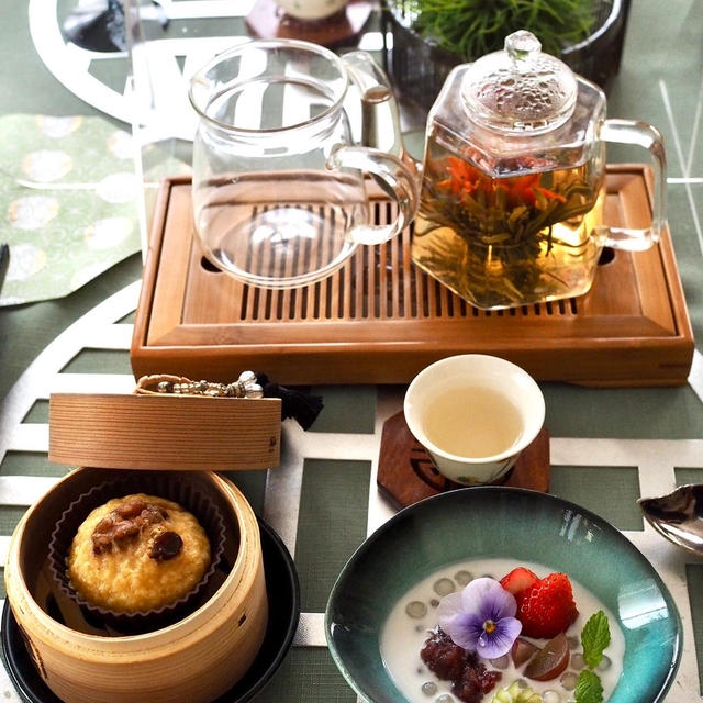 花咲く中国工芸茶でマーラーカオのお茶時間♪