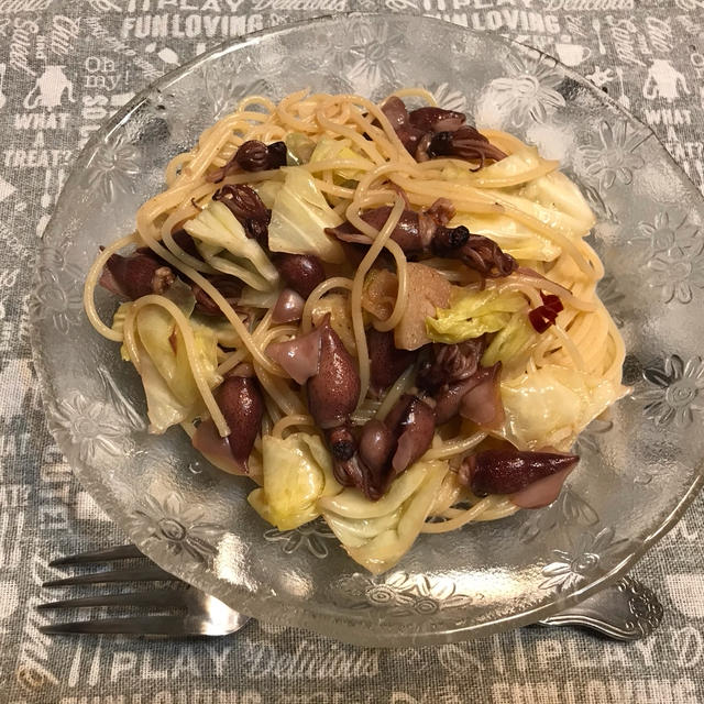 ホタルイカでペペロンチーノ